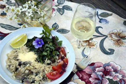 tattirisottoa ja valkosipuliöljyssä wokattua&nbsp;lehtikaalia