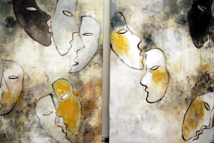 naamioita akryyliväreillä ja metalligrafiikkana