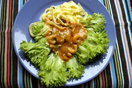 tuorepastaa ja tomaatti-katkarapukastiketta