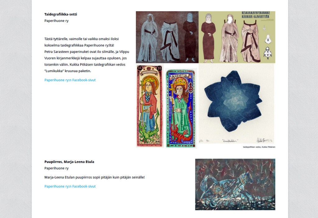 PAPERIHUONELAISTEN TUOTTEITA HUUTOKAUPASSA